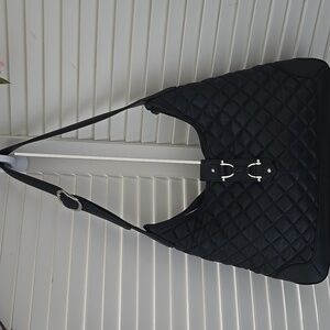 Talbots Black Quilted Leather Shoulder Bag with Interior Logo Tag